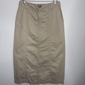 Eddie Bauer Khaki Maxi Skirt Size 8 Beige Y2K 90s Trad Wife Classic Old Money